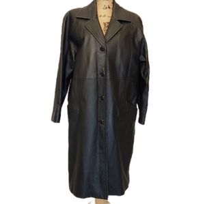 Pamela McCoy Collections Black Womens Leather Coat w/faux fur collar sz Small